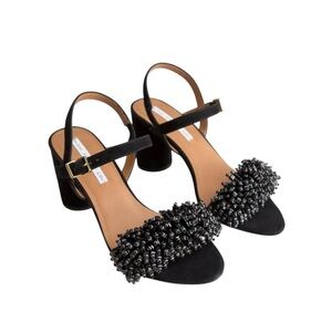 & Other Stories Black suede Beaded strappy block Heels goldtone buckle size 6.5